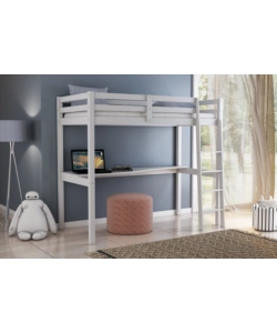 LETTO A SOPPALCO CON SCRIVANIA "NIZZA" IN PINO MASSELLO BIANCO LACCATO 90X190X176 CM